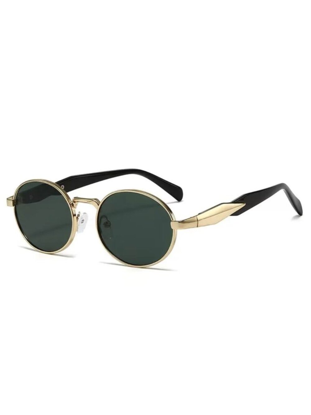Unisex Oval Gold Frame Sunglasses With Green Lenses & Black Arms